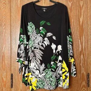 Alfani Women's Long Sleeve Blouse 2X Dress Shirt Green Floral Mid Sleeve Plus